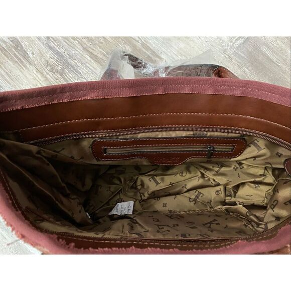 Treska Boho Studded Burgundy Western Tote Bag Purse - Picture 6 of 9